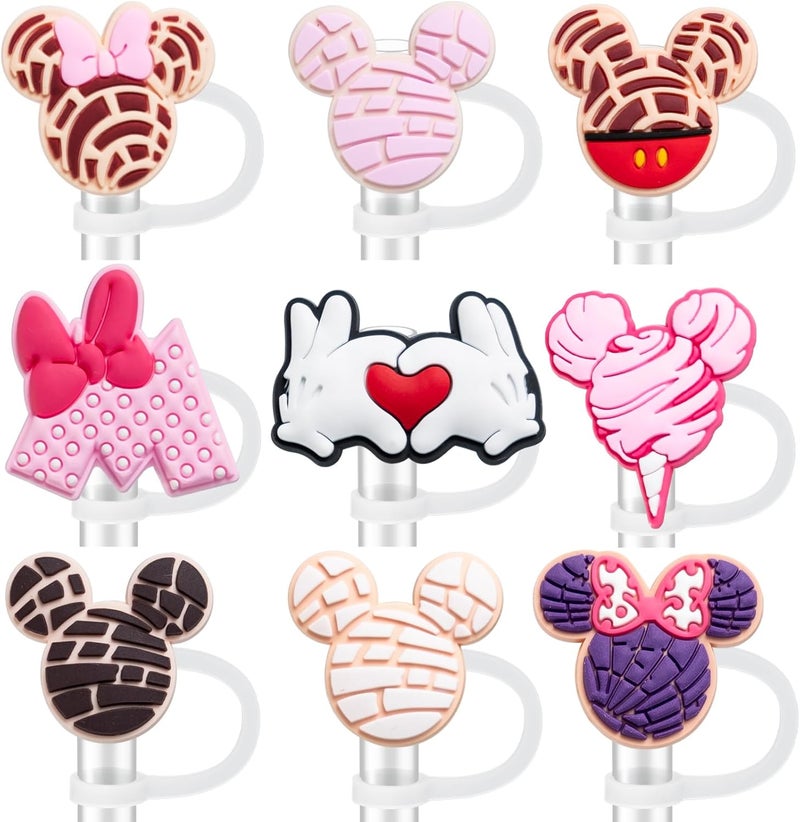 yomanta 9PCS Straw Covers for Stanley Cup Tumbler 30 oz / 40 oz Leak Proof Straw Toppers 10mm Silicone Cute Caps for Stanley Cup Accessories-Pink Mice-9pcs - Image 1